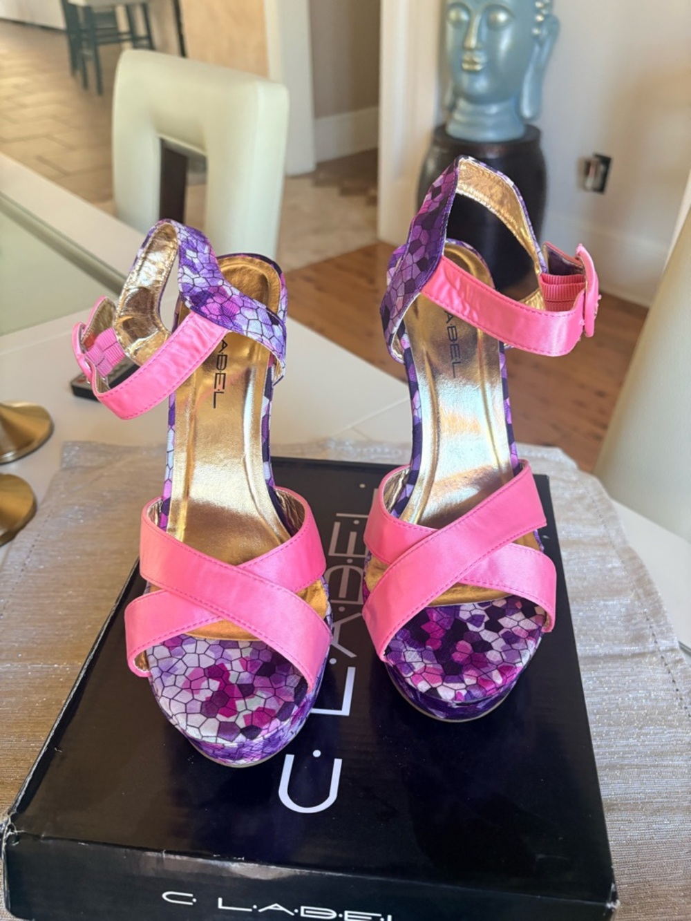 C Label Pink & Purple Patterned Women's Strappy Heels